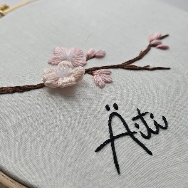 Cherry blossom embroidery with name detail